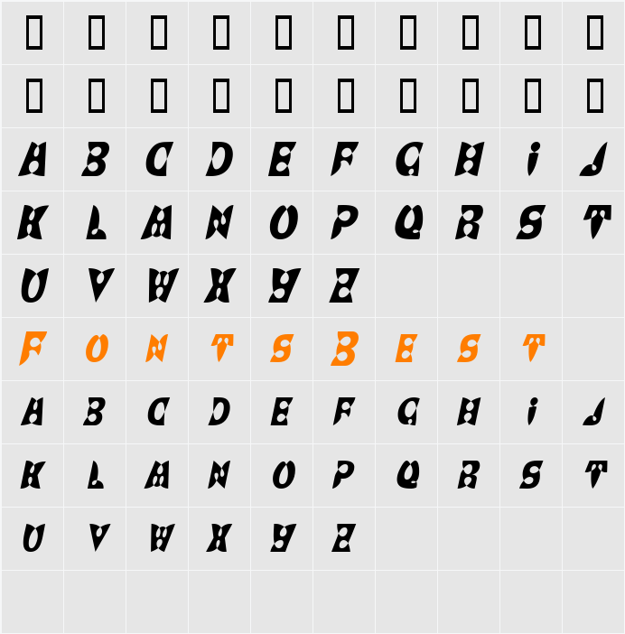 BrashDisplayCaps Character Map