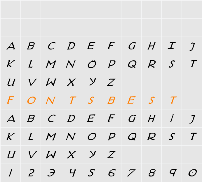 Hadriatic Bold Italic Character Map