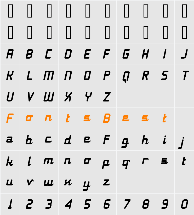11S01 Black Tuesday Italic Character Map