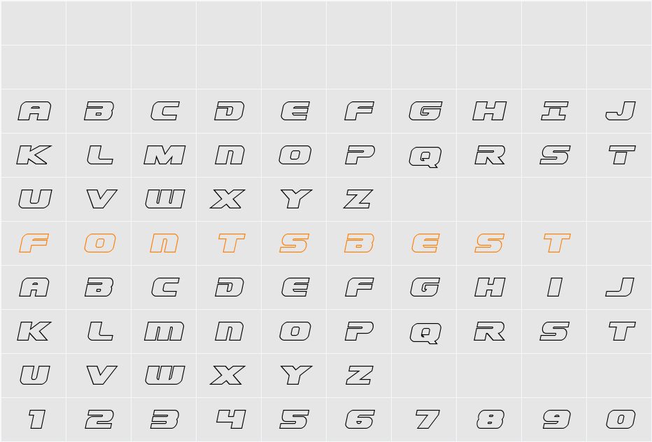 Dekaranger Outline Italic Character Map
