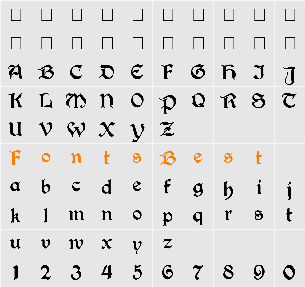 PerryGothic Character Map