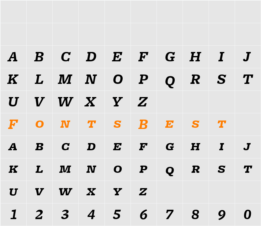 FreightMicro BoldItalicSC Character Map