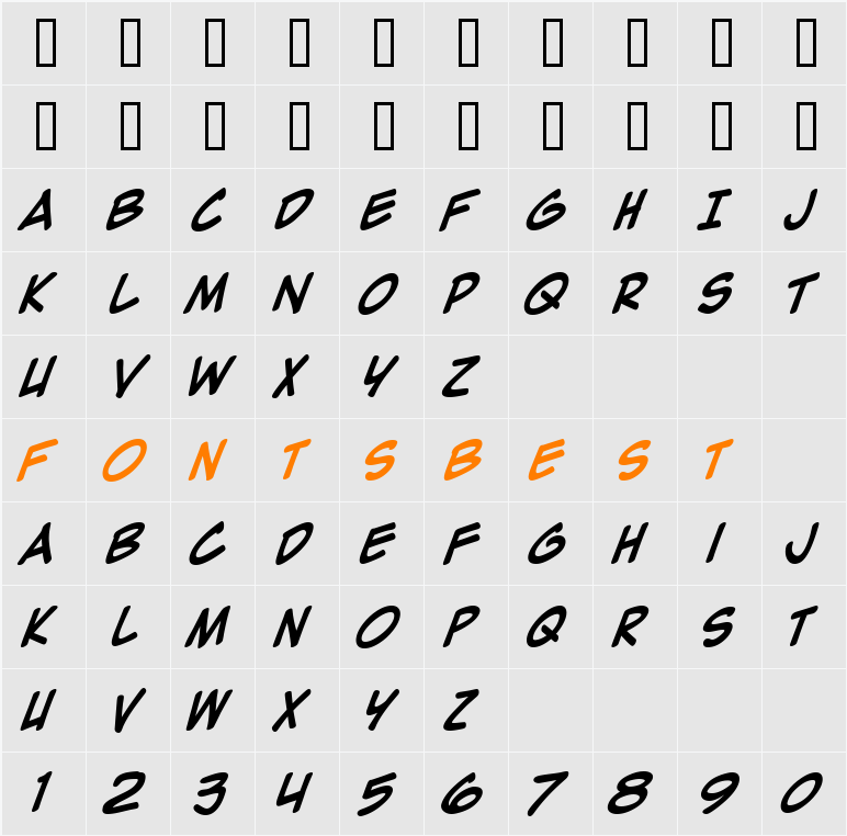 Zap Raygun V2.0 Character Map