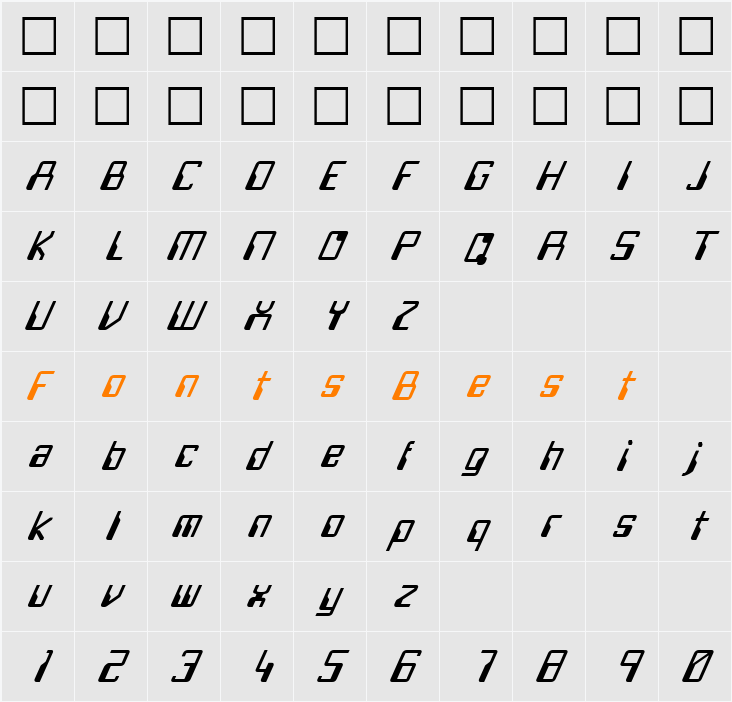 FZ DIGITAL 5 ITALIC Character Map