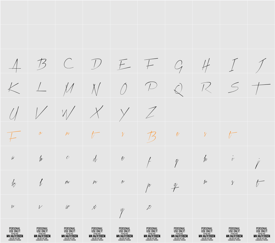 Xtreem Thin PERSONAL USE Character Map