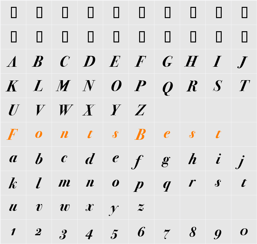 Bodoni SvtyTwo OS ITC TT Character Map