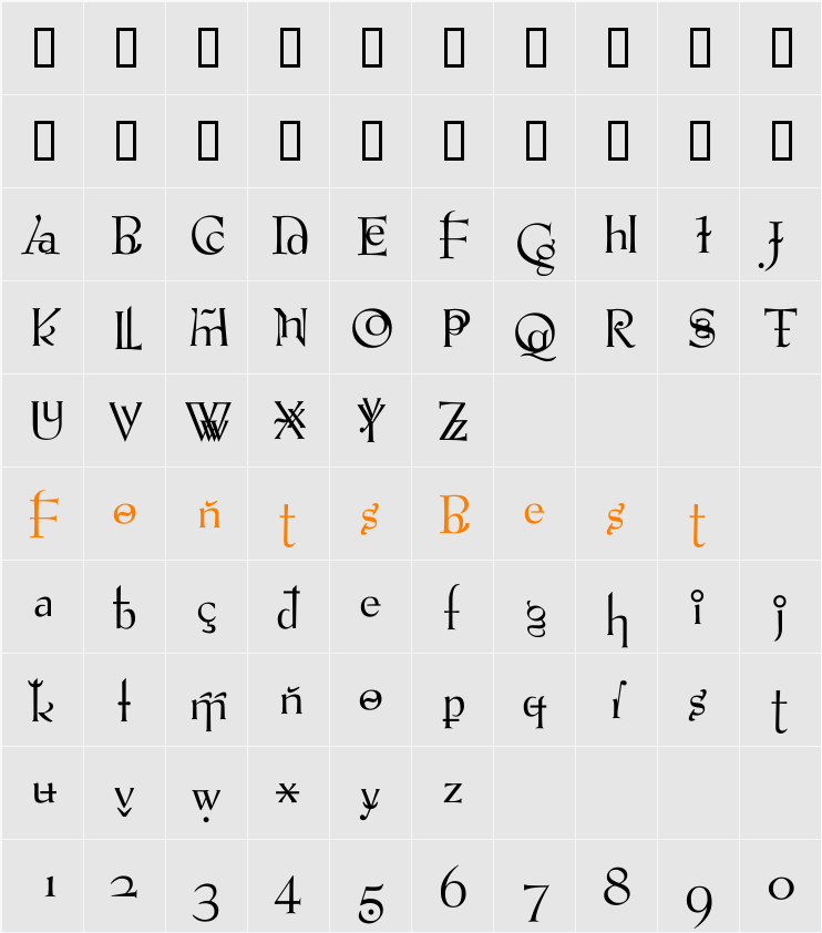 VTPompousCircumstanceShapely Character Map