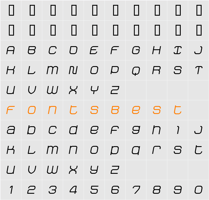 StakBold Oblique Character Map