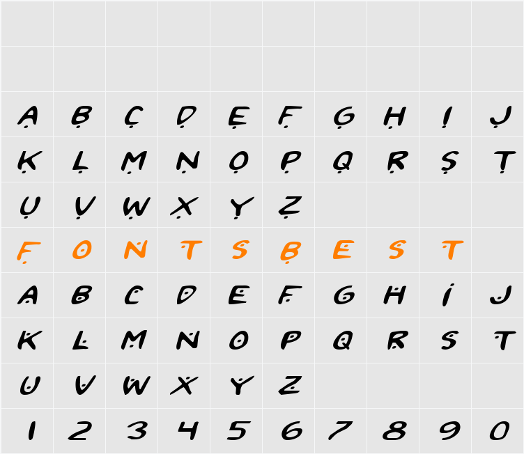 2Toon2 Expanded Italic Character Map