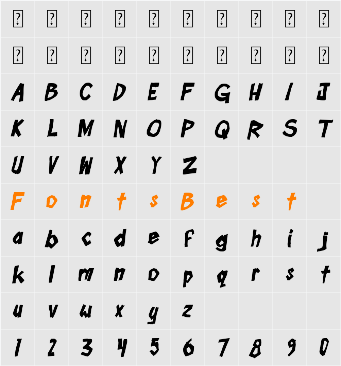 Boom Tank Character Map