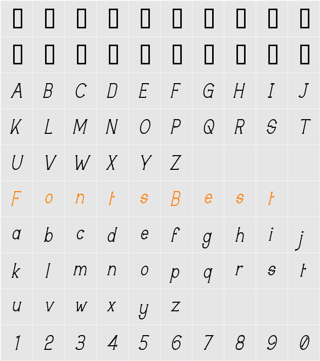 Technically Insane NarrowItalic Character Map