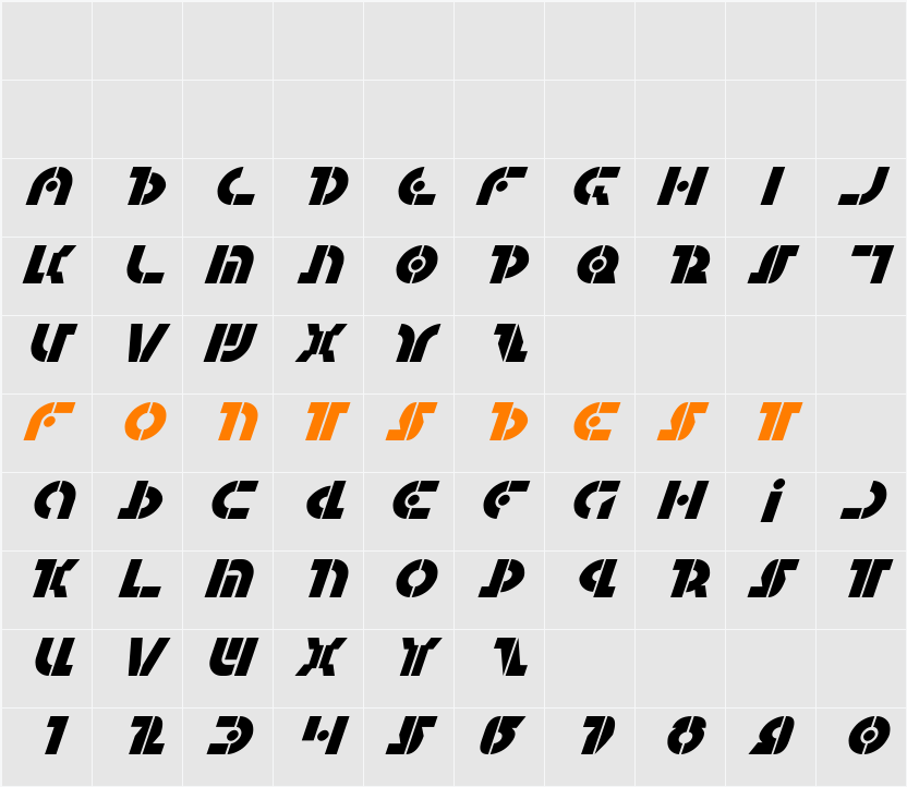 Questlok Italic Character Map
