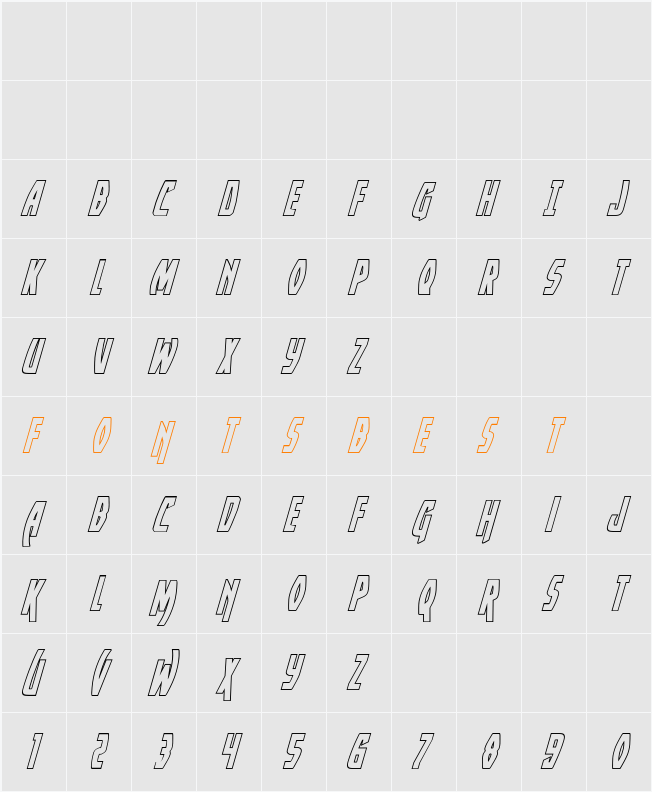 Yankee Clipper Outline Italic Character Map