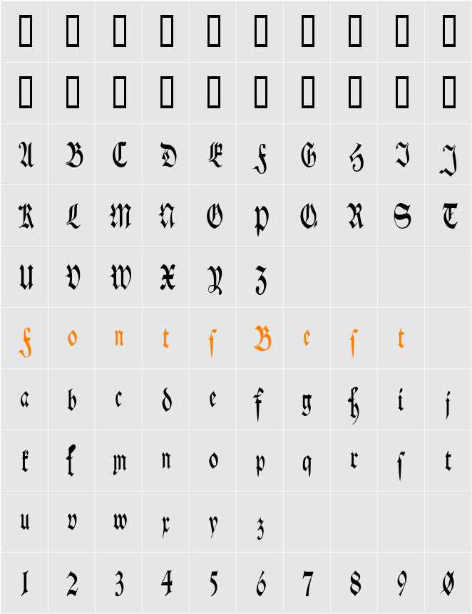 Schwaben Alt Thin Character Map
