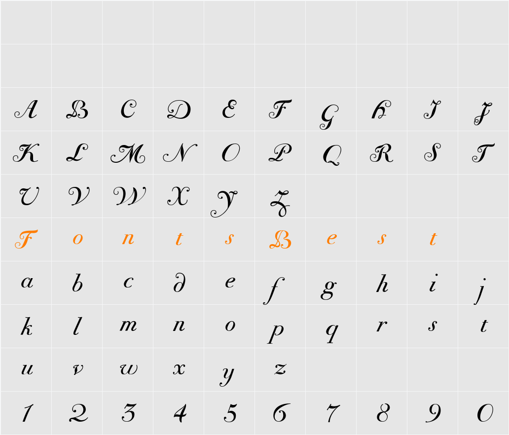 Bodoni Classic Chancery Character Map