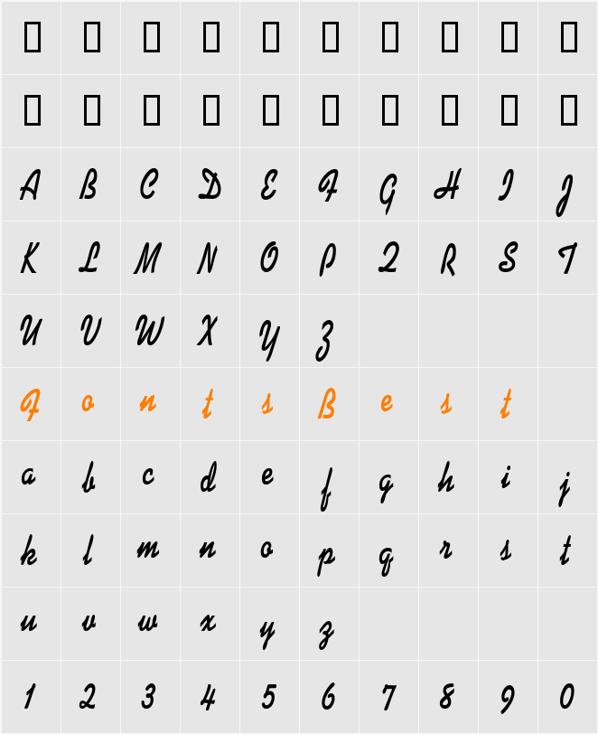 DinerScriptCondensed Character Map