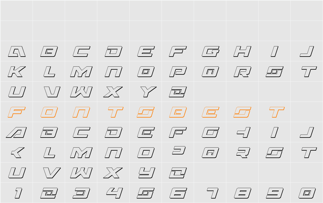Wildcard 3D Italic Character Map