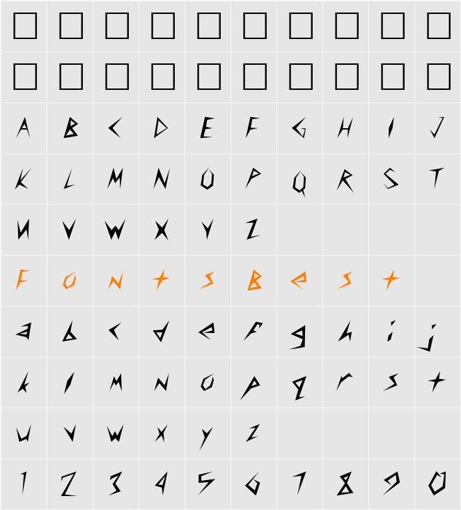 Stinger Character Map
