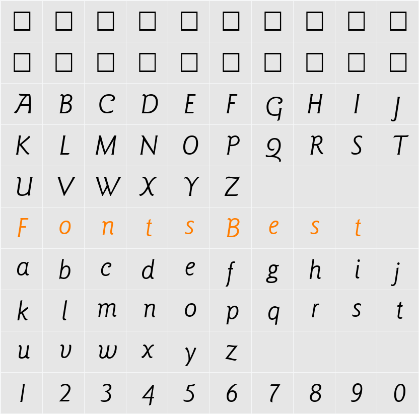 Goudy Character Map