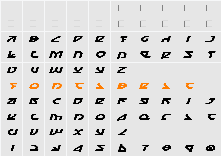 Nostromo Expanded Italic Character Map