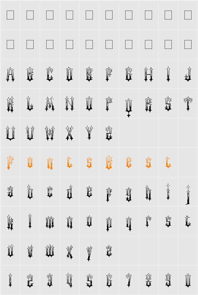Gothic Flames Character Map