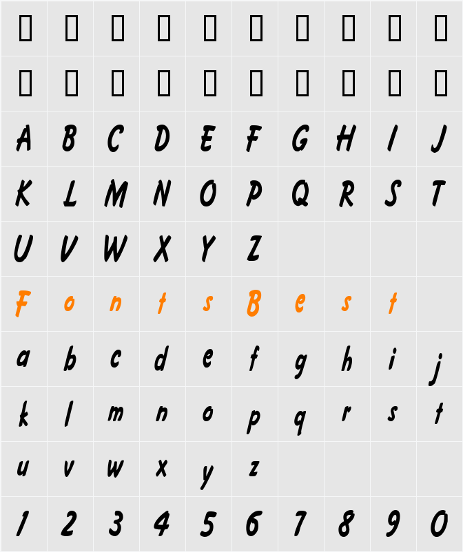 FritzerCondensed Character Map