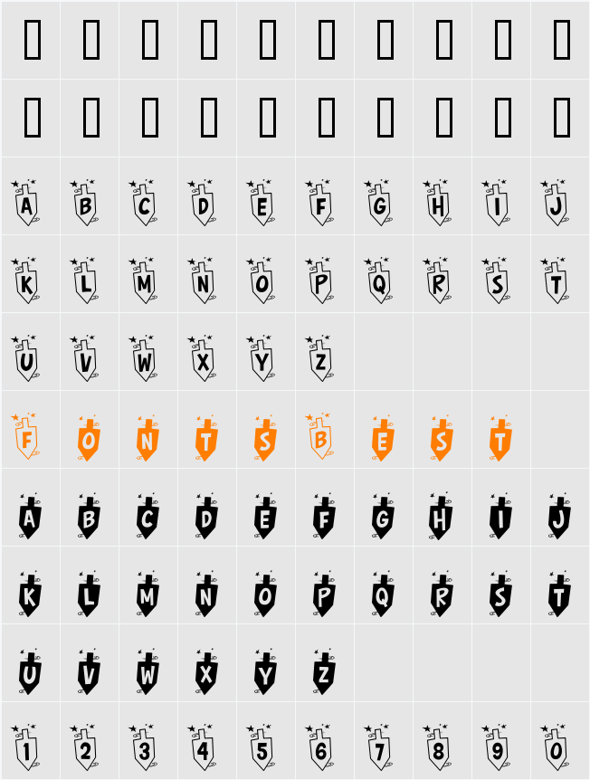 Hurrah Dreidle BTN Character Map