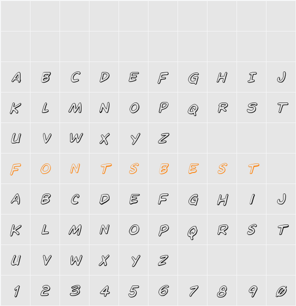 Domino Mask 3D Italic Character Map