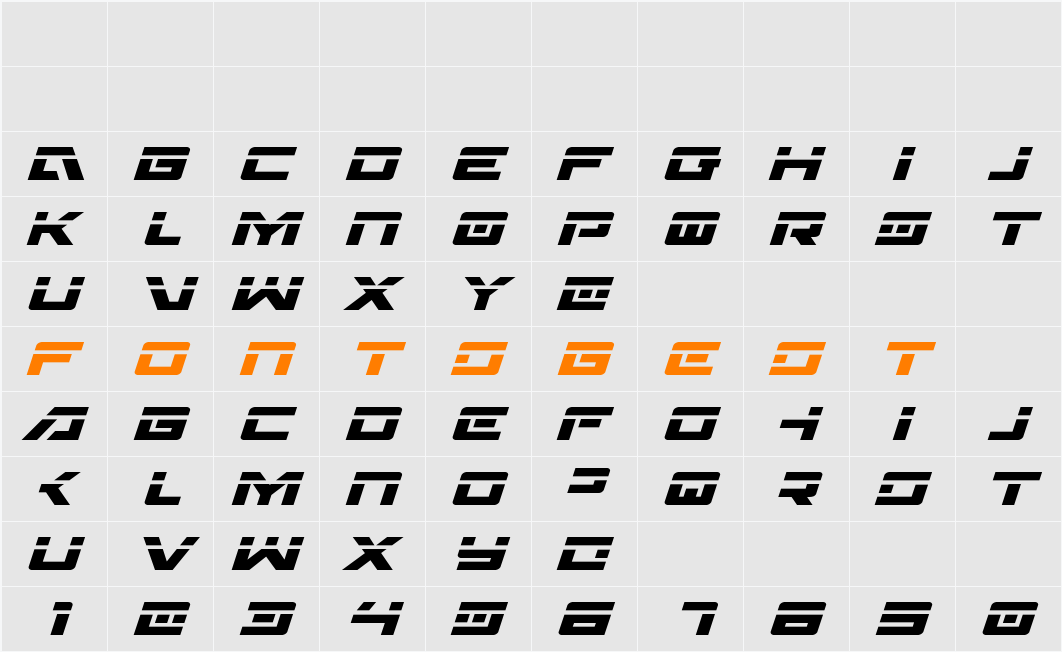 Wildcard Laser Italic Character Map