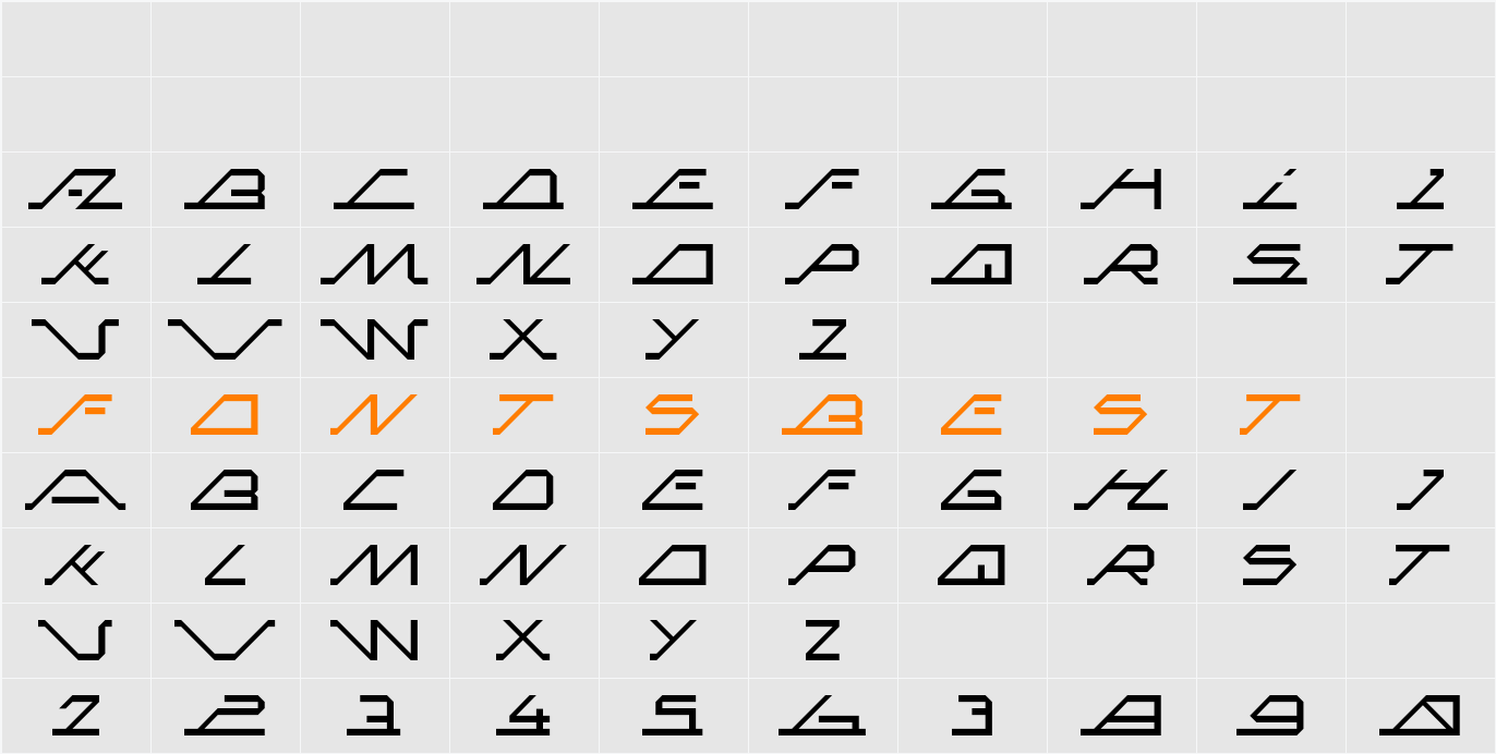 MEGA SLANT LINE Character Map
