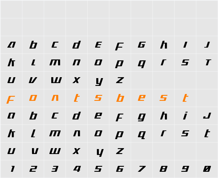 Ultramarines Condensed Italic Character Map