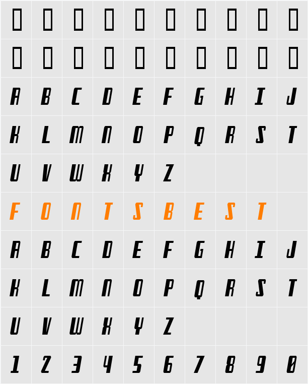 Freezer BTN Condensed Character Map