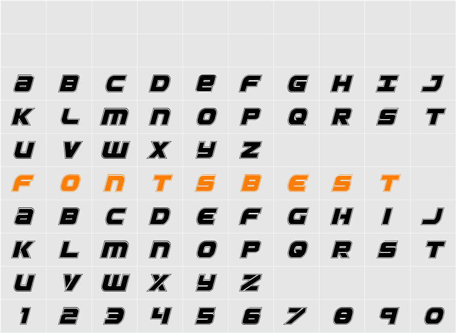 Ozda Academy Italic Character Map