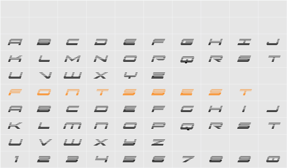 Oramac Gradient Italic Character Map