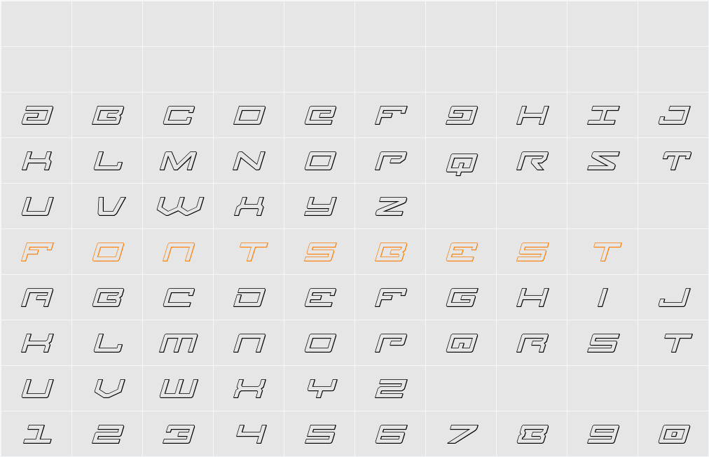 Legion 3D Italic Character Map