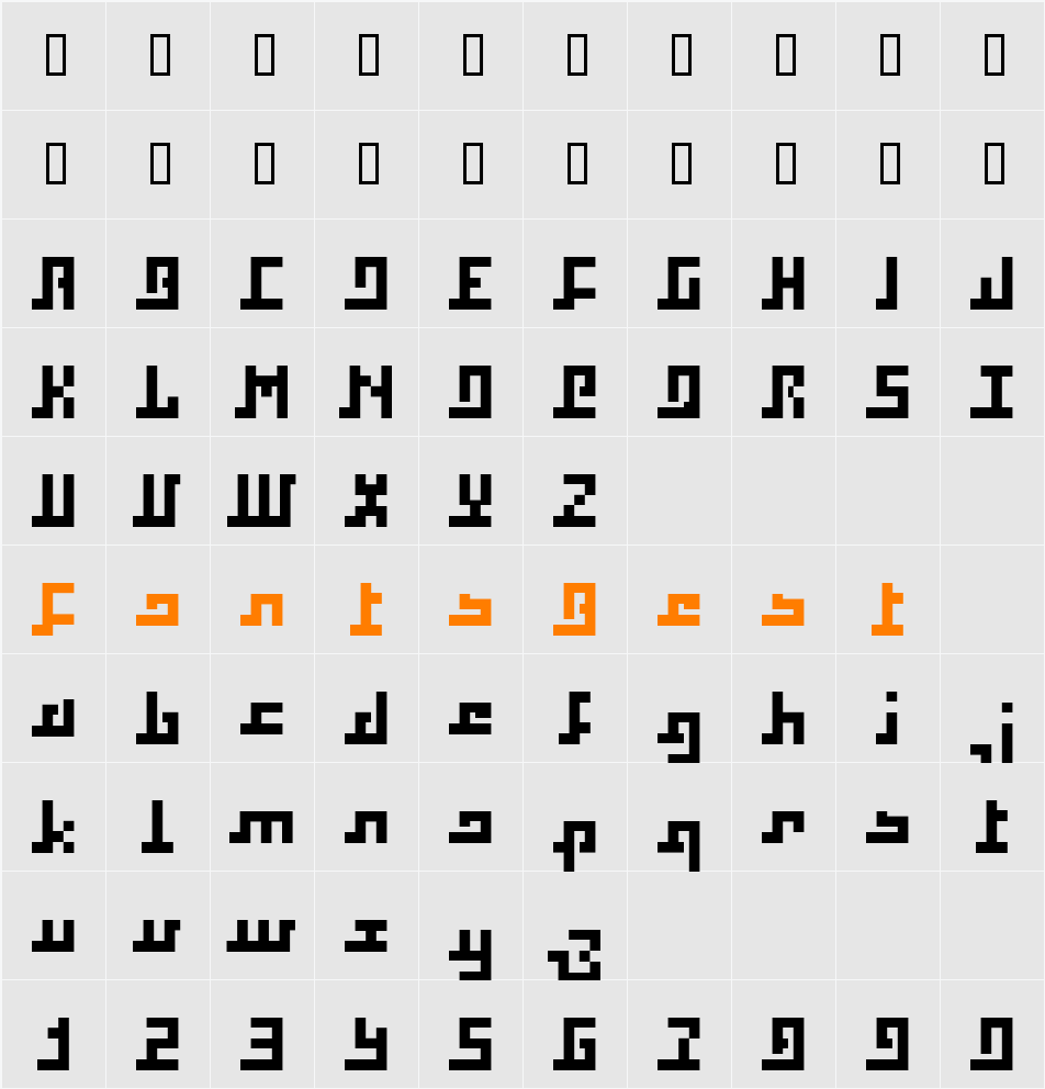 Squaropen Character Map