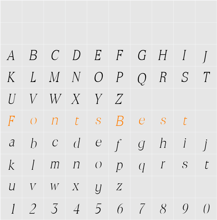 RalphBecker-ExtraLight Character Map