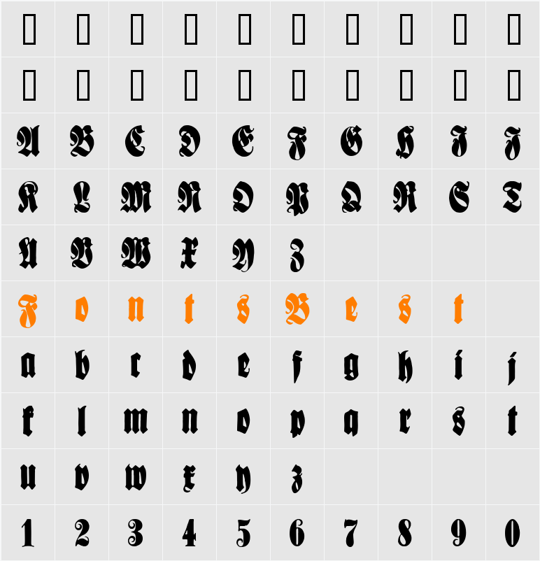 Schmale Anzeigenschrift UNZ1L Character Map