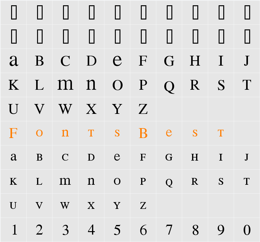 MEAN 26 Serif Character Map