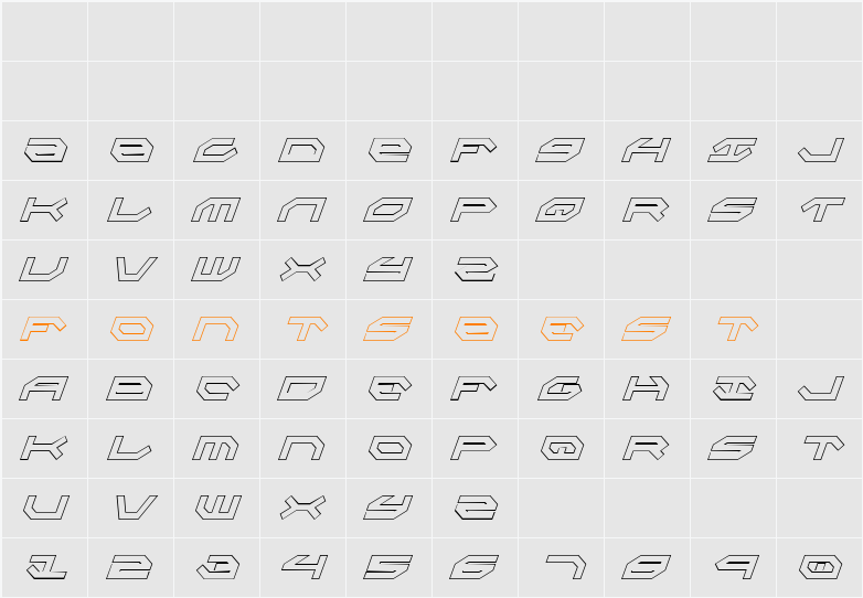 Taskforce Outline CondItalic Character Map