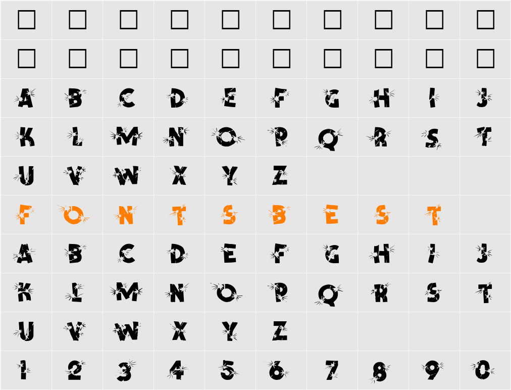 Shrapnel Character Map