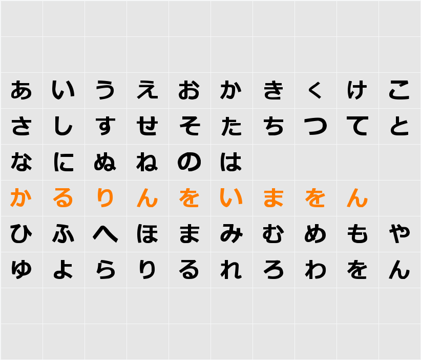 hiragana tfb Character Map