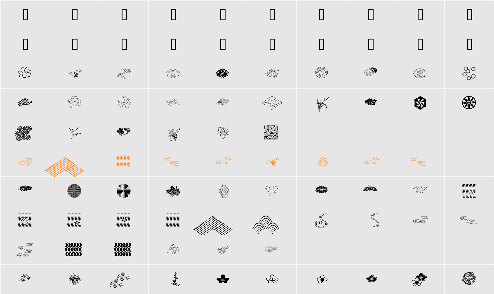Japanese Garden Ornmnt ITC Character Map
