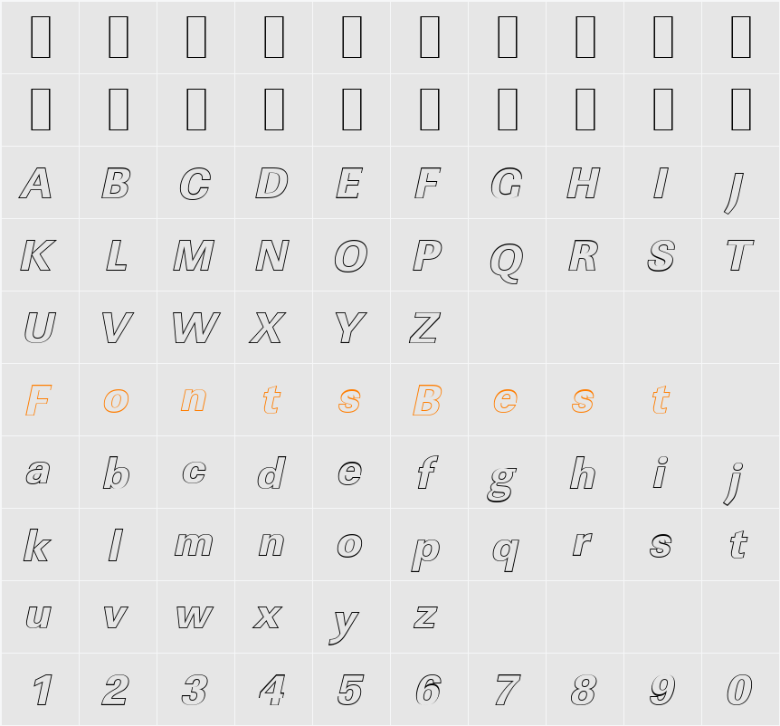LinearOu-Xbold Character Map