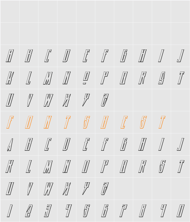 Timberwolf 3D Italic Character Map