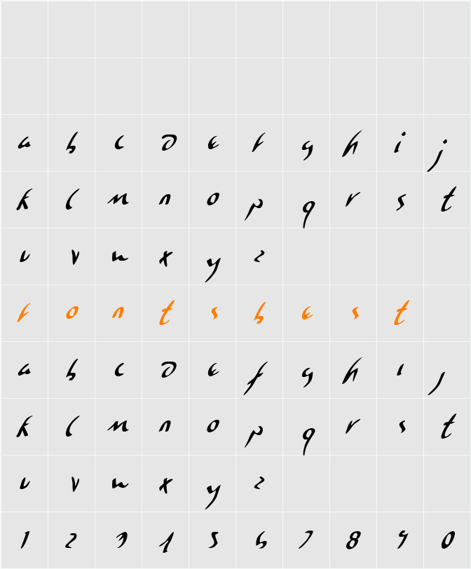 Eagleclaw Condensed Italic Character Map
