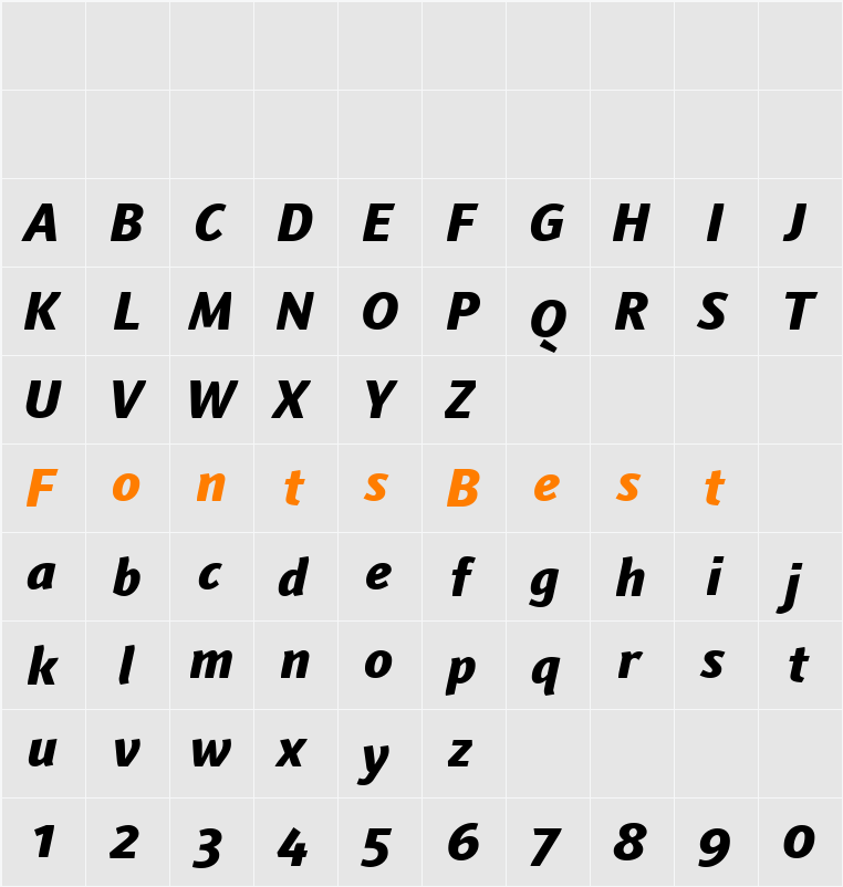 Textra LT Heavy Character Map