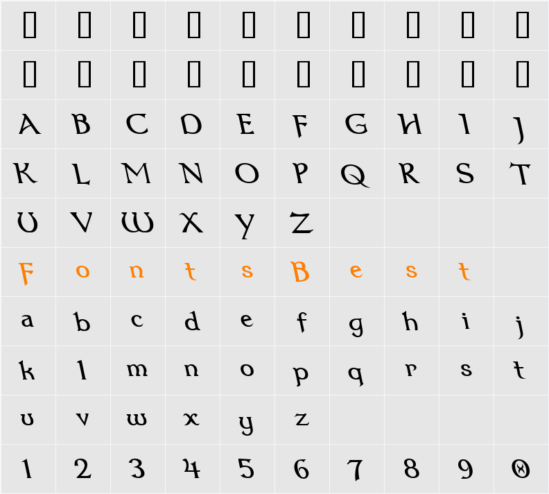 Dumbledor 1 Rev Italic Character Map