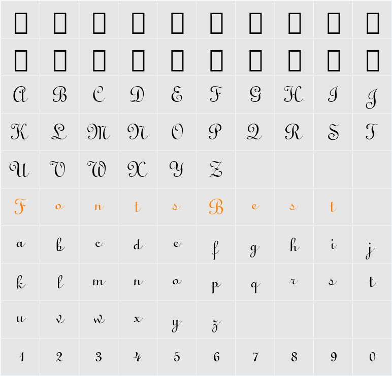 TypoUpright BT Character Map