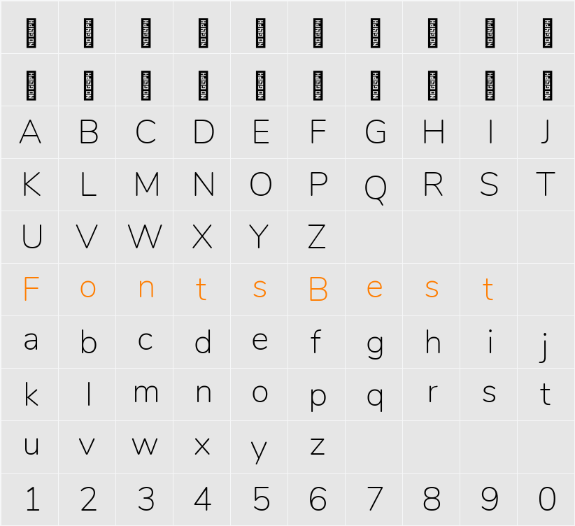 Nunito ExtraLight Character Map